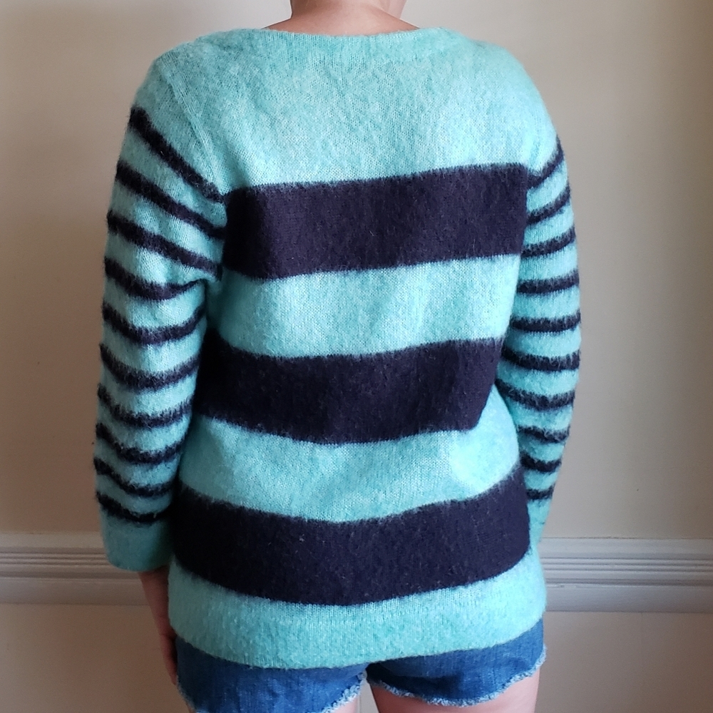 J. Crew Mint Green Navy Fuzzy Knit Pullover Sweater - Picture 10 of 10
